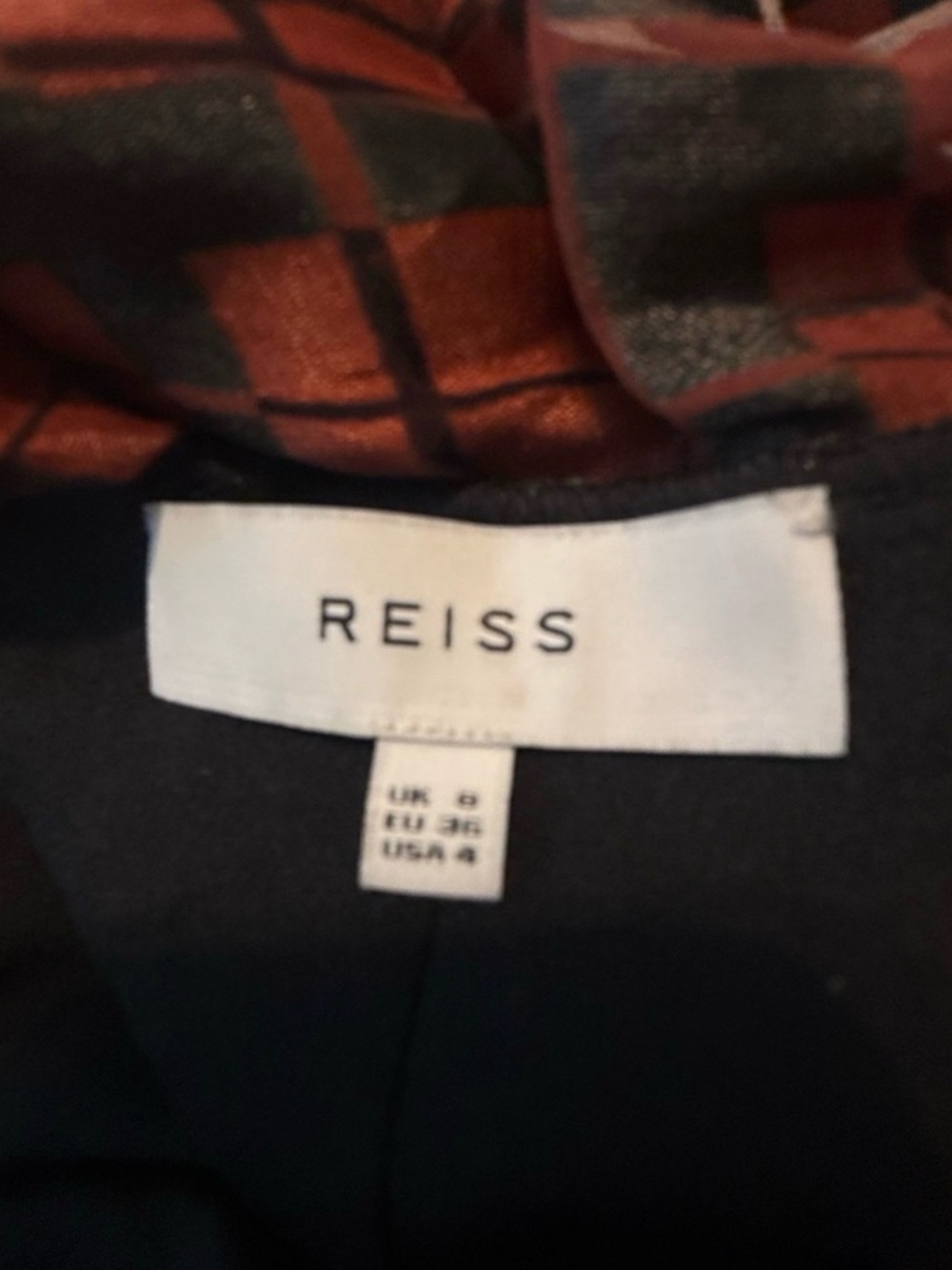 Reiss Orange and Charcoal Geometric Long Sleeve Dress - Picture 4 of 4